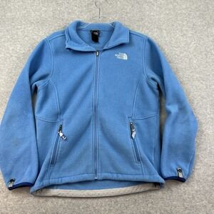 THE NORTH FACE Womens Jacket L Bright Sky‎ Blue Zip Up Fleece Pockets Warm Cozy